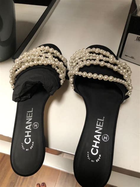 chanel pearl slides|chanel heeled sandals.